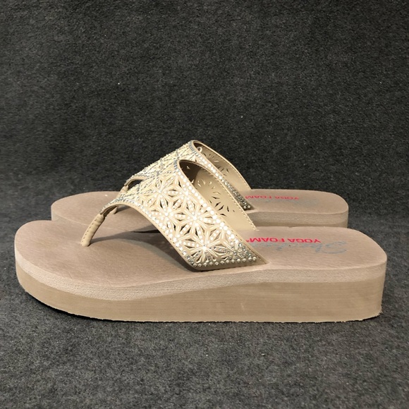 Skechers Shoes Women’s Taupe Cali Vinyasa-Glass Star Platform Flip Flops Size 9 - Picture 2 of 9